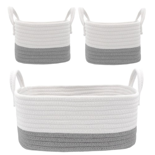 Living textiles - Cotton Rope Basket 3 Piece Set - Grey